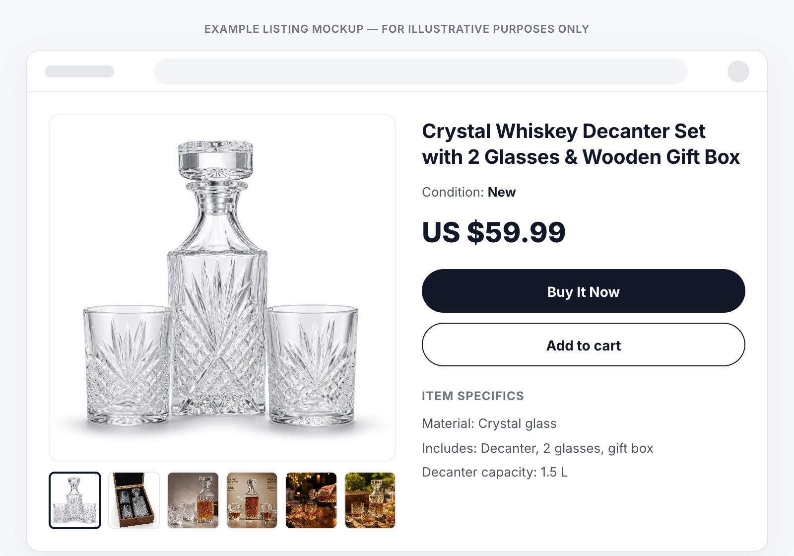 Example eBay-style listing mockup showing a product with its full image set, for illustrative purposes only